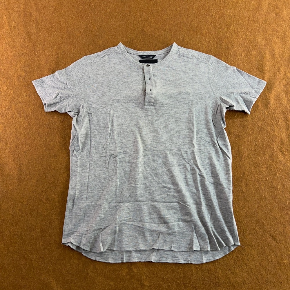 Wings + Horns Mens XL Grey Cotton Short Sleeve Henley Shirt